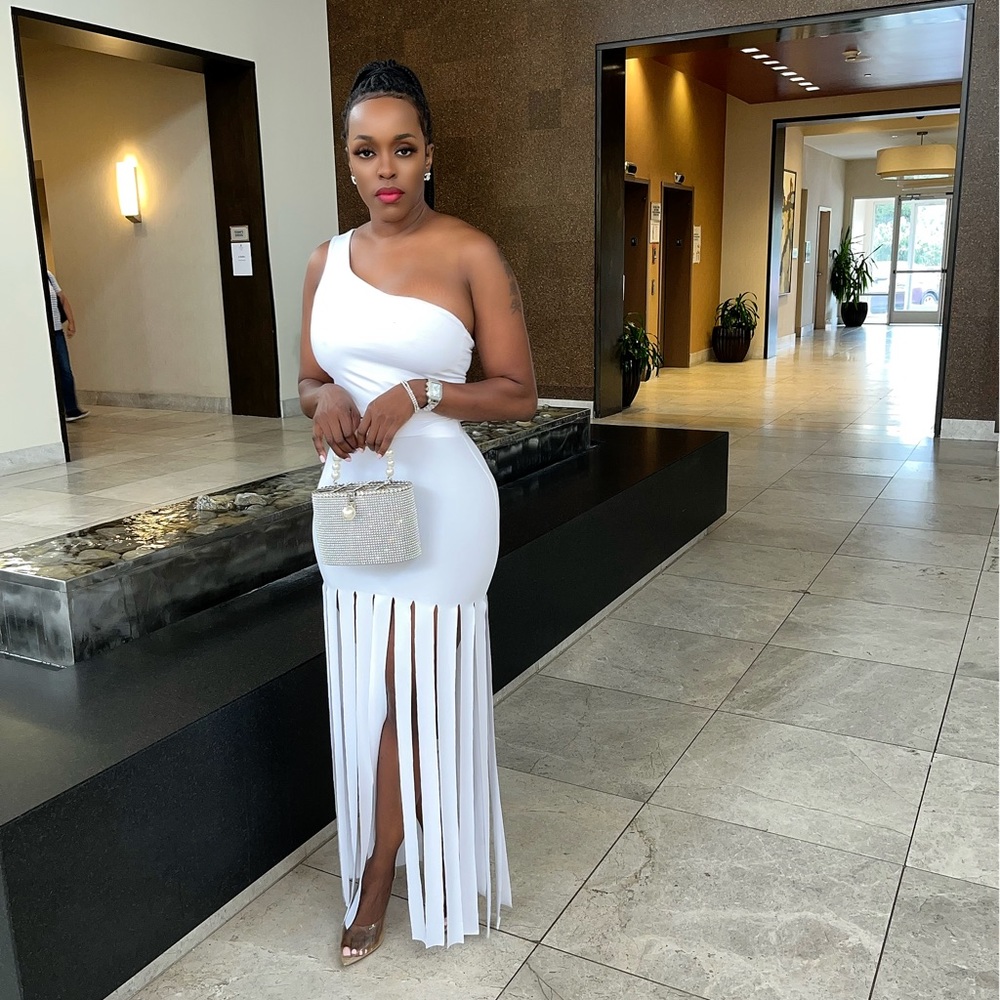 White 2pc Fringe Skirt Set